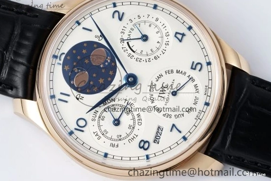 MIROTIME 1222 Portugieser Perpetual Calendar RG 5033 APSF 1:1 Best Edition White Dial on Black Leather Strap A52610 Clone TechFriendly 7043